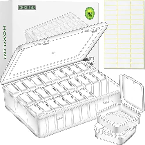 Caja organizadora de cuentas, 30 recipientes pequeños de plástico transparente, caja de almacenamiento para manualidades con tapa y etiquetas con