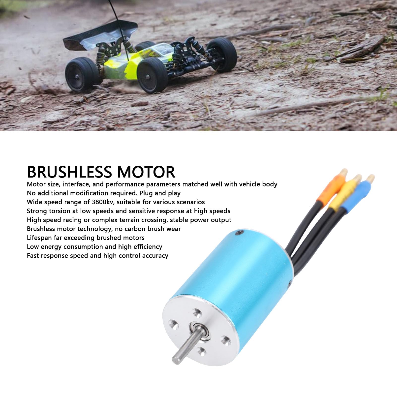 Generic Motor sin Escobillas, Reemplazo de Motor RC de Aleación de Aluminio, 2840 3800KV para Automóviles RC 3101a 3100a, Potente Control de bajo Consumo y Respuesta