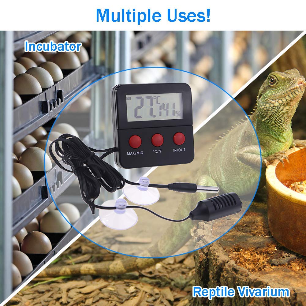 Digital Reptile Thermometer and Humidity Gauge Remote Probes