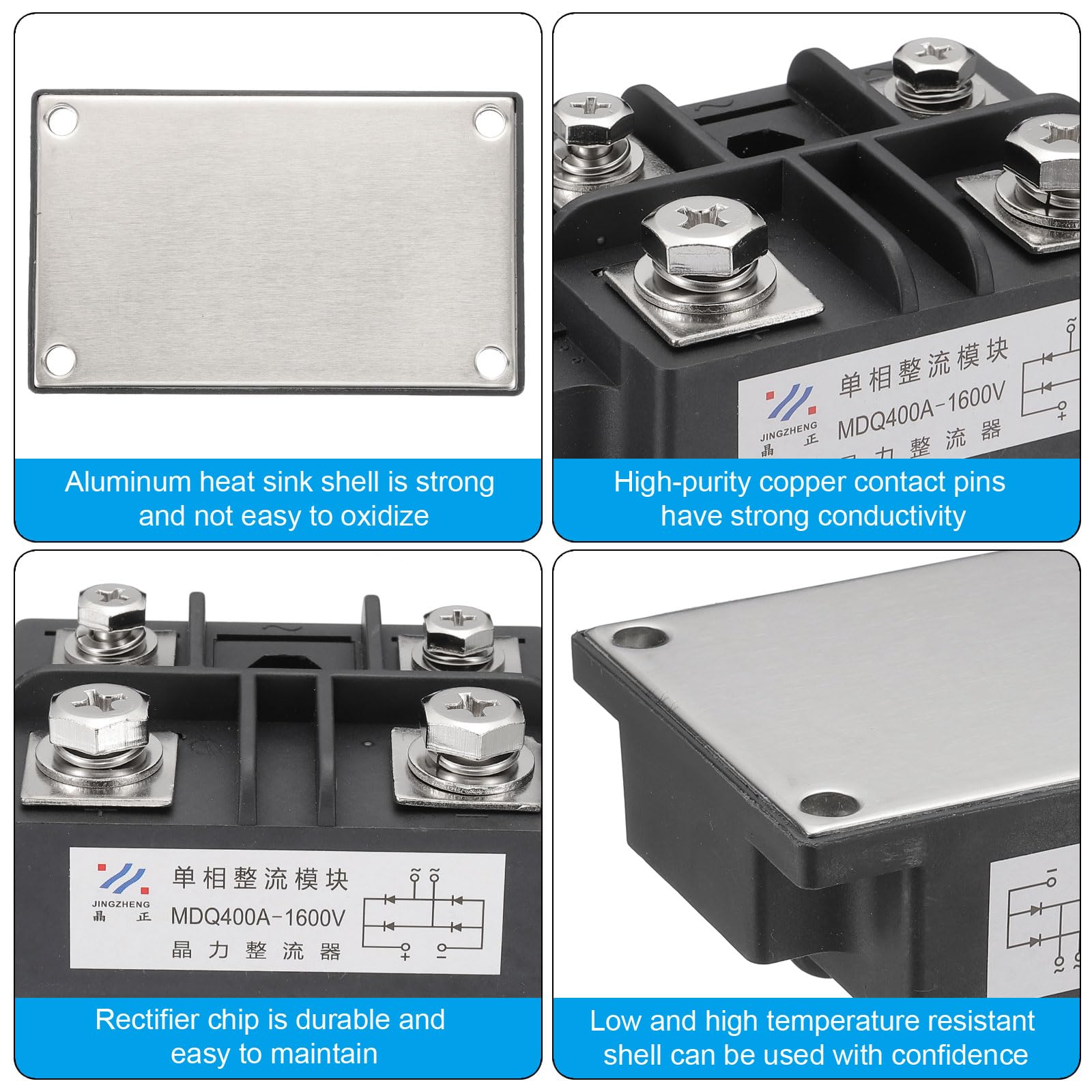 PATIKIL Diodo Raddrizzatore Mdq400A, 1Pz Ponte Raddrizzatore 400A 1600V Diodi Al Silicio Elettronico per Convertire l'Alimentazione Ac Alimentazione Dc, Nero