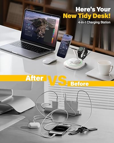 Miniatura 2 de Cargador inalámbrico magnético 3 en 1 para Apple, estación de carga rápida compatible con MagSafe para iPhone 17-12, Apple Watch y AirPods, soporte