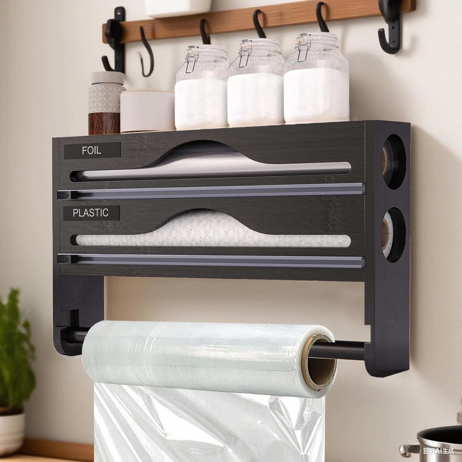 Dispensador Film Adherente para Aluminio Montaje Pared Soporte Almacenaje | Dispensador Aluminio Con Portarrollos Ahorro Espacio Cocina Armario Despensa