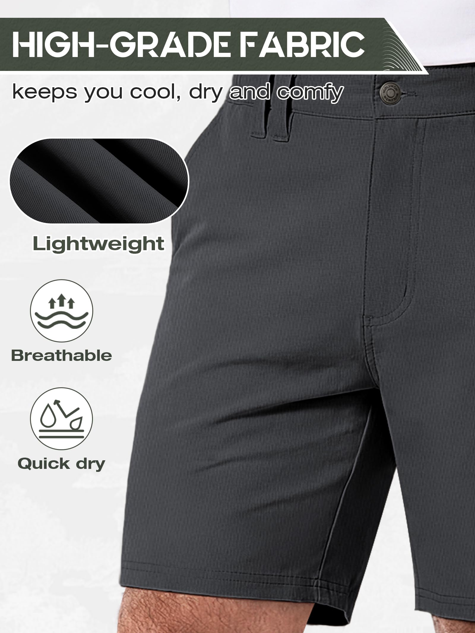 IGOLUMON Golf Shorts Herren Kurz mit 4-Way-Stretch Wanderhose Herren Cargo Chino Shorts für Outdoor & Freizeit Bequeme Kurze Hose