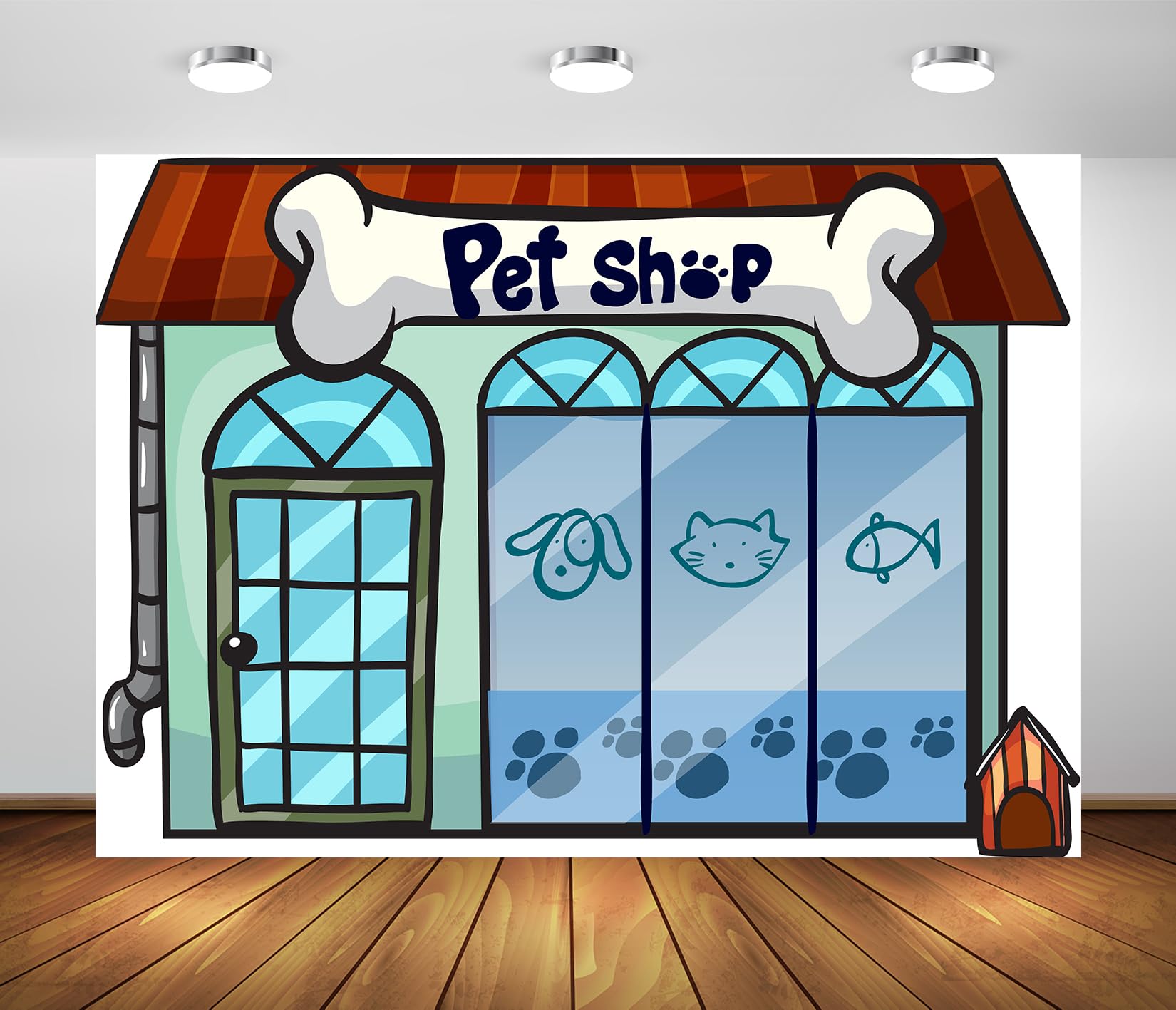 BELECO 7x5ft Fabric Pet Shop Backdrop Cartoon Doggy Kitten Pet Party Pets Storefront Background Puppy Party Baby Kids Birthday Photoshoot Banner