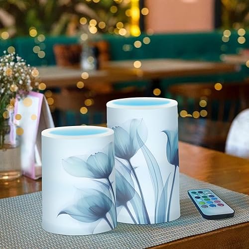 Vista 54 de Velas parpadeantes sin llama, velas LED moradas de mariposa lavanda con temporizador remoto, juego de 2 velas a pilas para San Valentín, boda