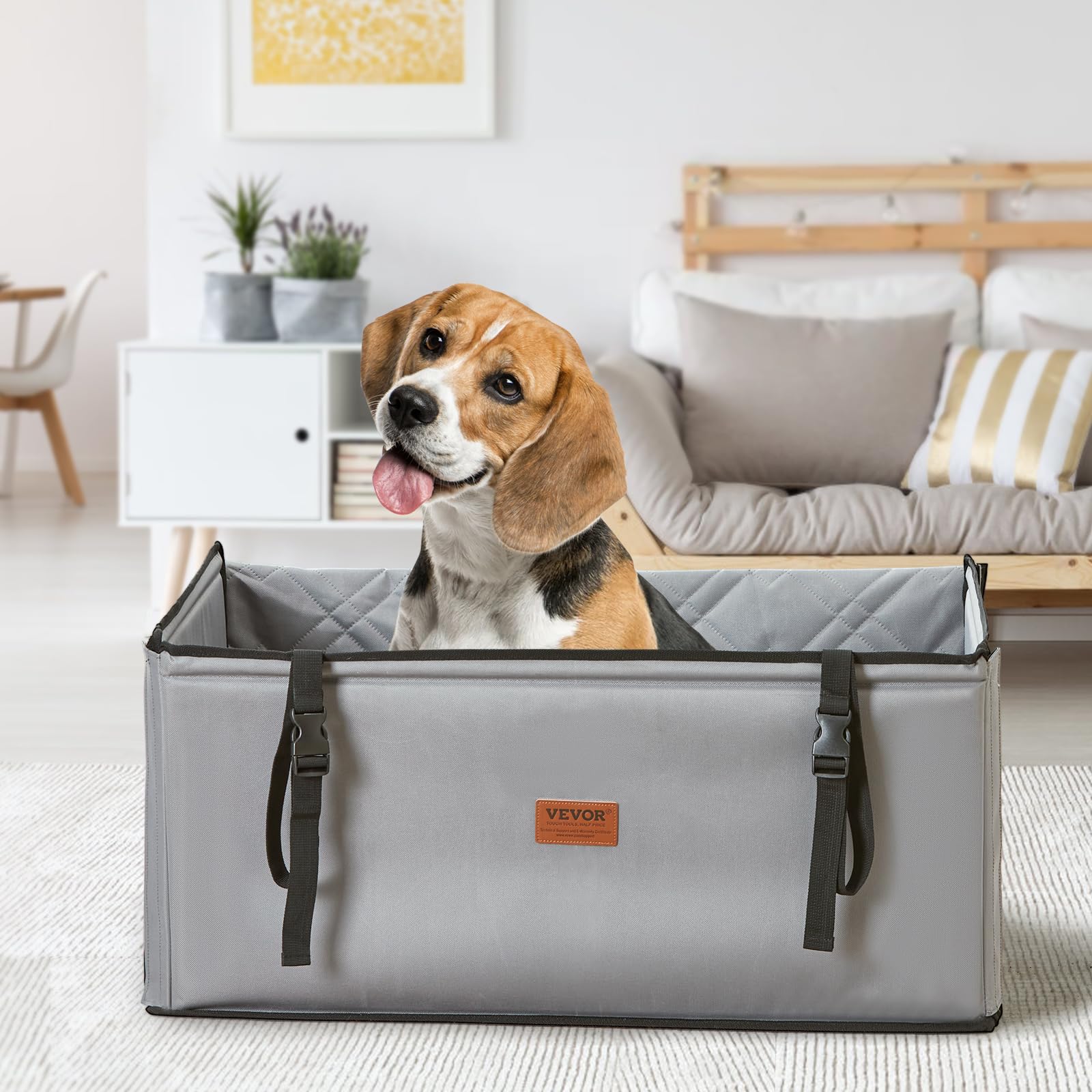 VEVOR Siège d'auto pour Chiens Petits Moyens Grands 18 kg, siège rehausseur imperméable pour Chien, avec Cadre de Support, Laisse de sécurité à Clipser, lit de Voiture pour Animal de Compagnie, Gris