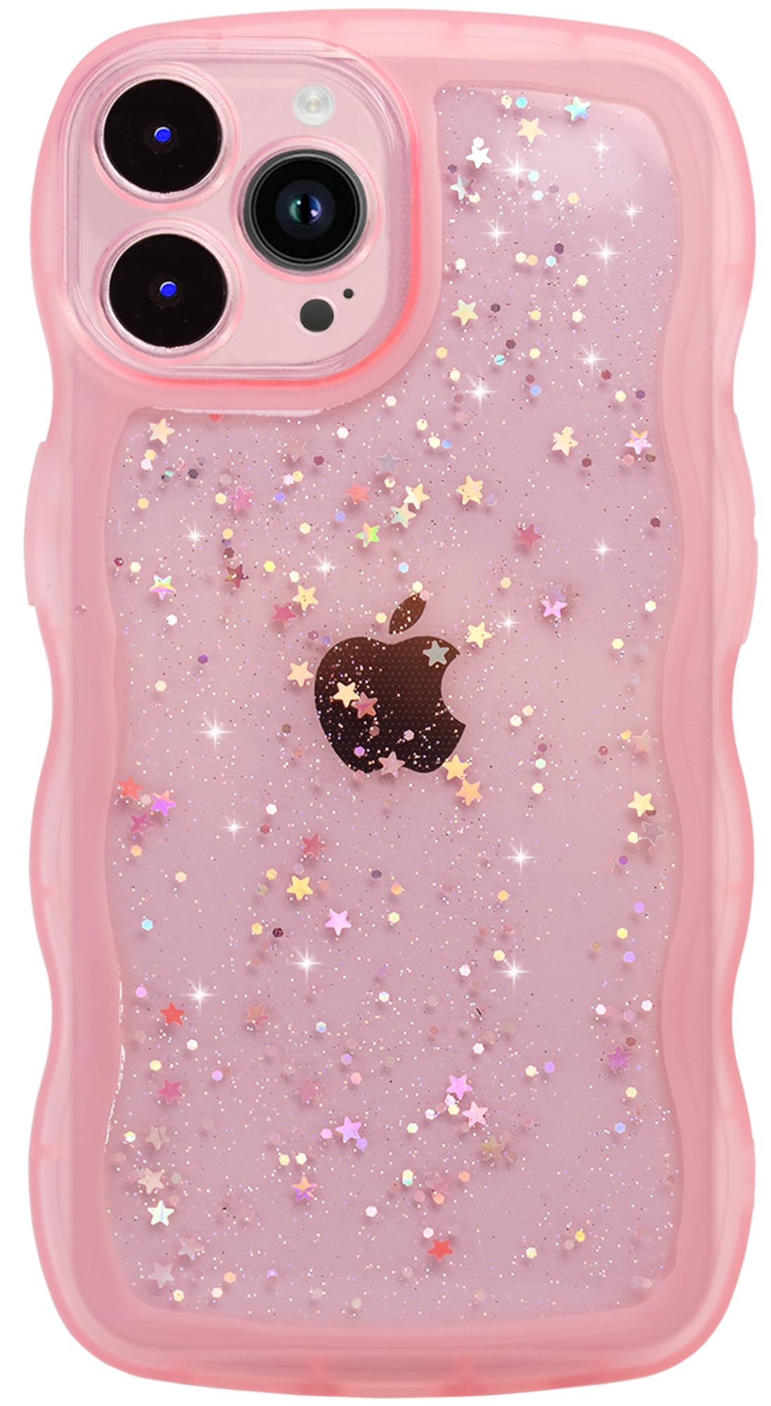 Qokey for iPhone 13 Pro Case 6.1" Curly Wave Edge Design Transparent Bling Glitter Star Shiny Cute Clear Transparent Full Protection Soft TPU