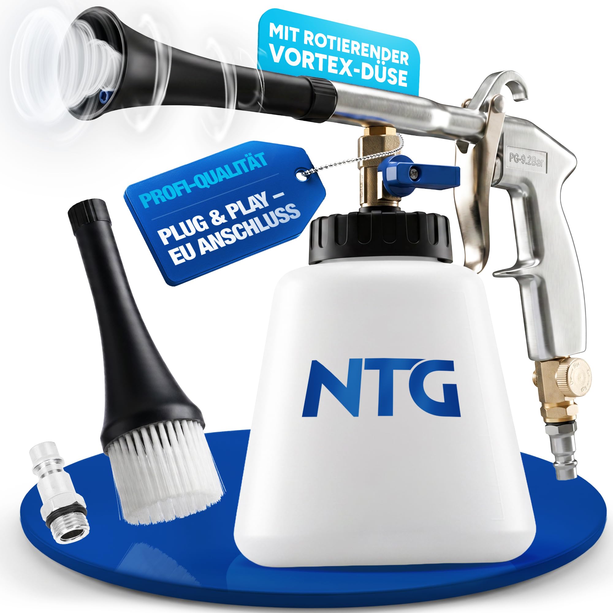 NTG Tornado Reinigungspistole mit Vortex Verwirbelungsdüse – Druckluft Tiefenreinigung – 1000-ml-Behälter, Druckluftpistole mit Metallgehäuse – Tornado Ideal für Auto, Werkstatt & Haushalt