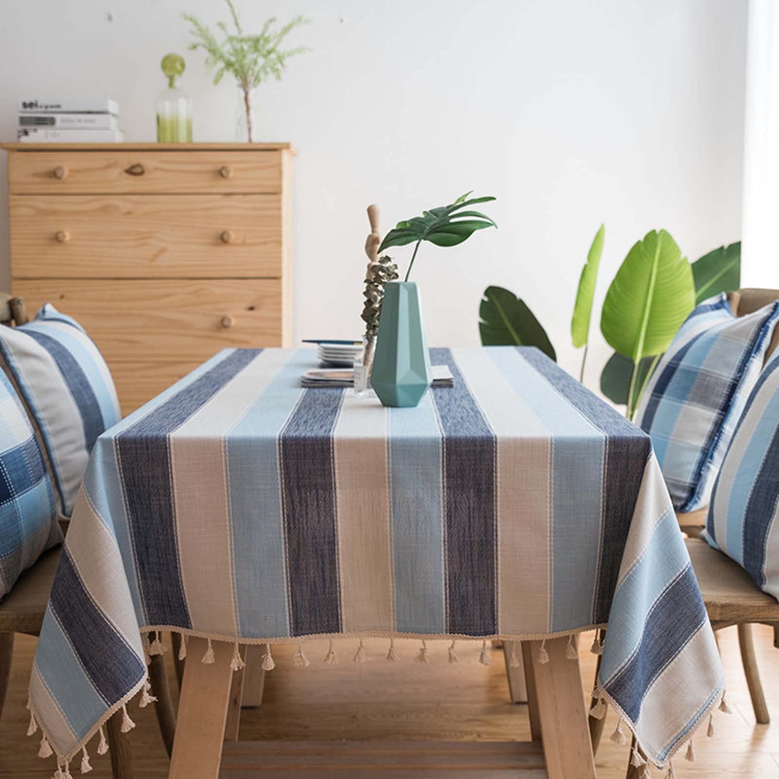 Nappe de cuisine anti-poussière en coton lin à pampilles pour repas extérieur