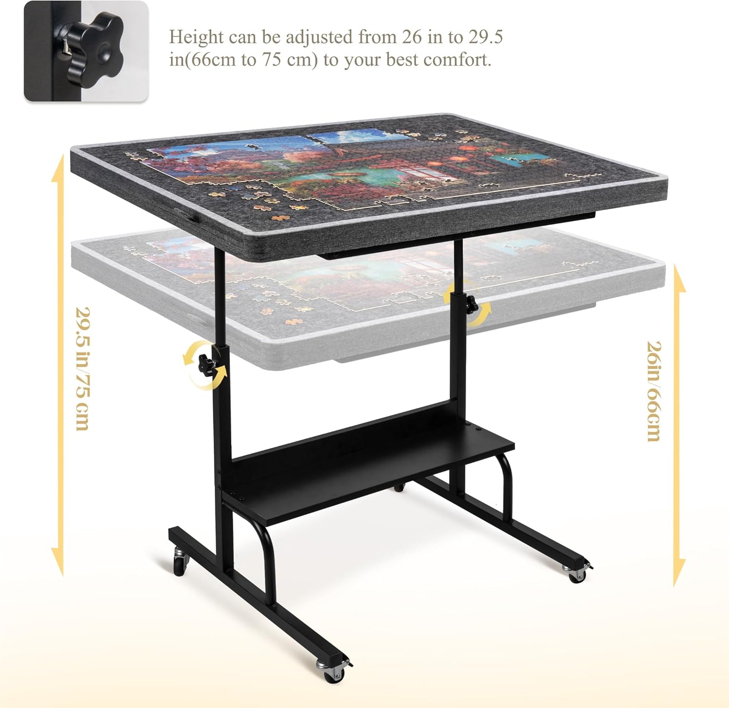 Tektalk 1500 Piece Felt Jigsaw Puzzle Table with Height & Angle Adjustment, Puzzle Board with Felt Cover & 5 Sorting Trays/Drawers, Easel with Legs, Enclosed with 4 Roller Wheels - Gray