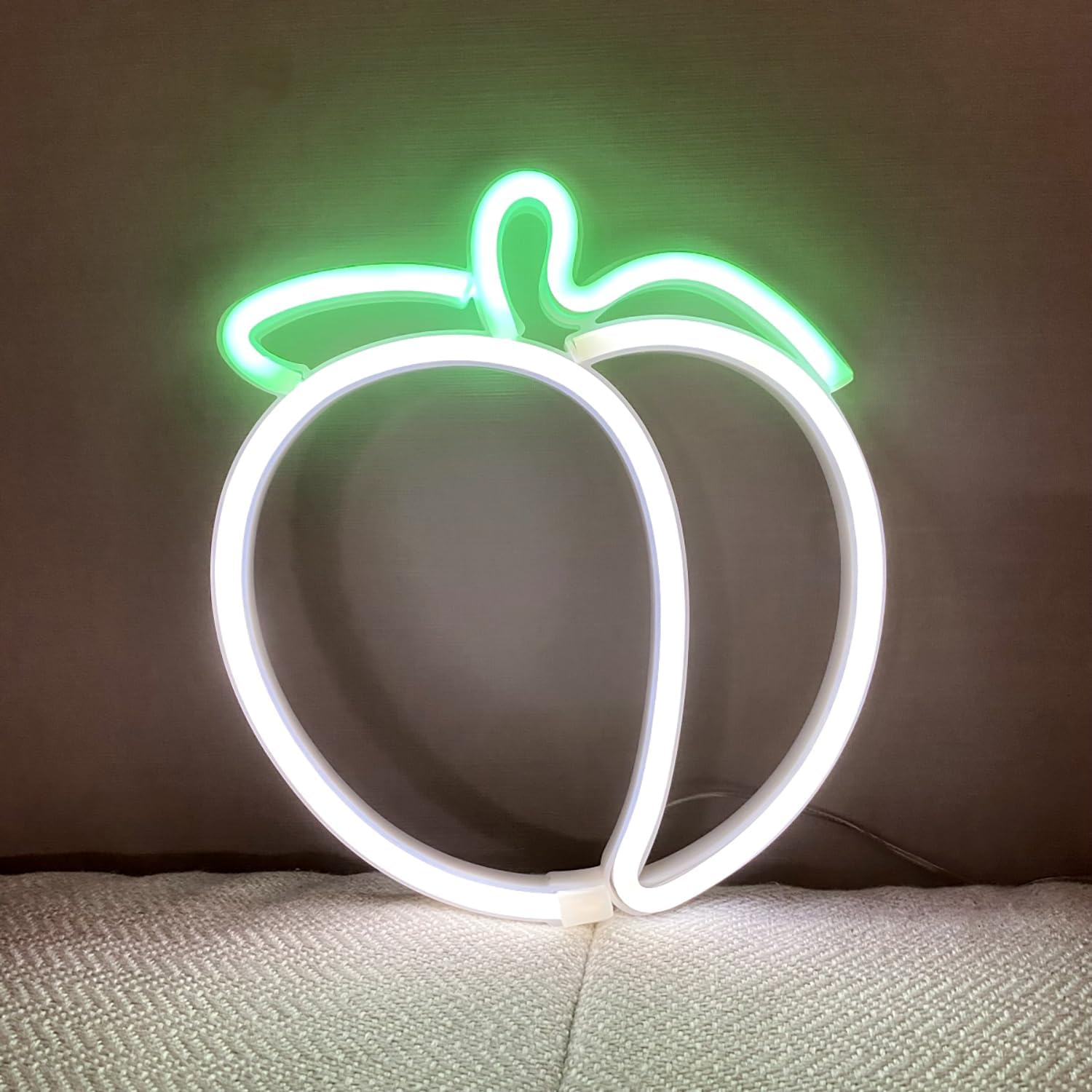 Peach Neon Signs,LED White Neon Peach Sign for Teens Kids Room Bedroom Gaming Room Wall Decor,Handmade Neon Sign Lights for Party Home Bar Art Desktop Decoration,Battery or USB Powered