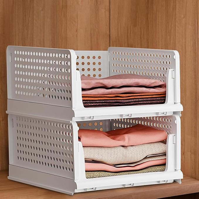 MollisHomes Set of 2 Shirt Stacker For Wardrobe Shirt Stacker Organizer With Lid | Polypropylene Foldable Organizers For Men | Wardrobe Organizer For Storage 43x33x18.5 cm