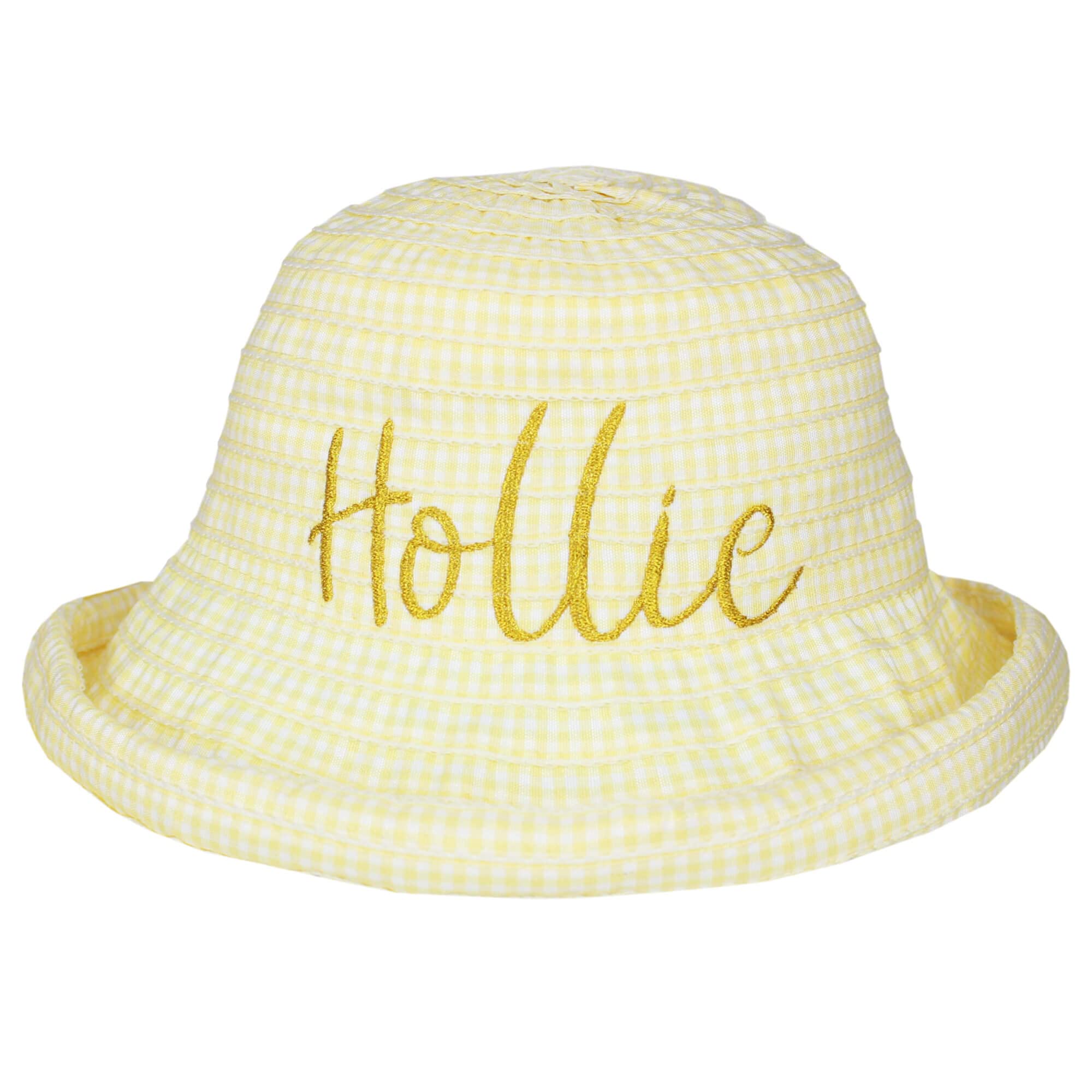 TeddyTs Personalised Gingham Girl's Sun Hat with Bow Detail (as8, Age, 3_Years, 6_Years, Yellow, 3-6 Years)
