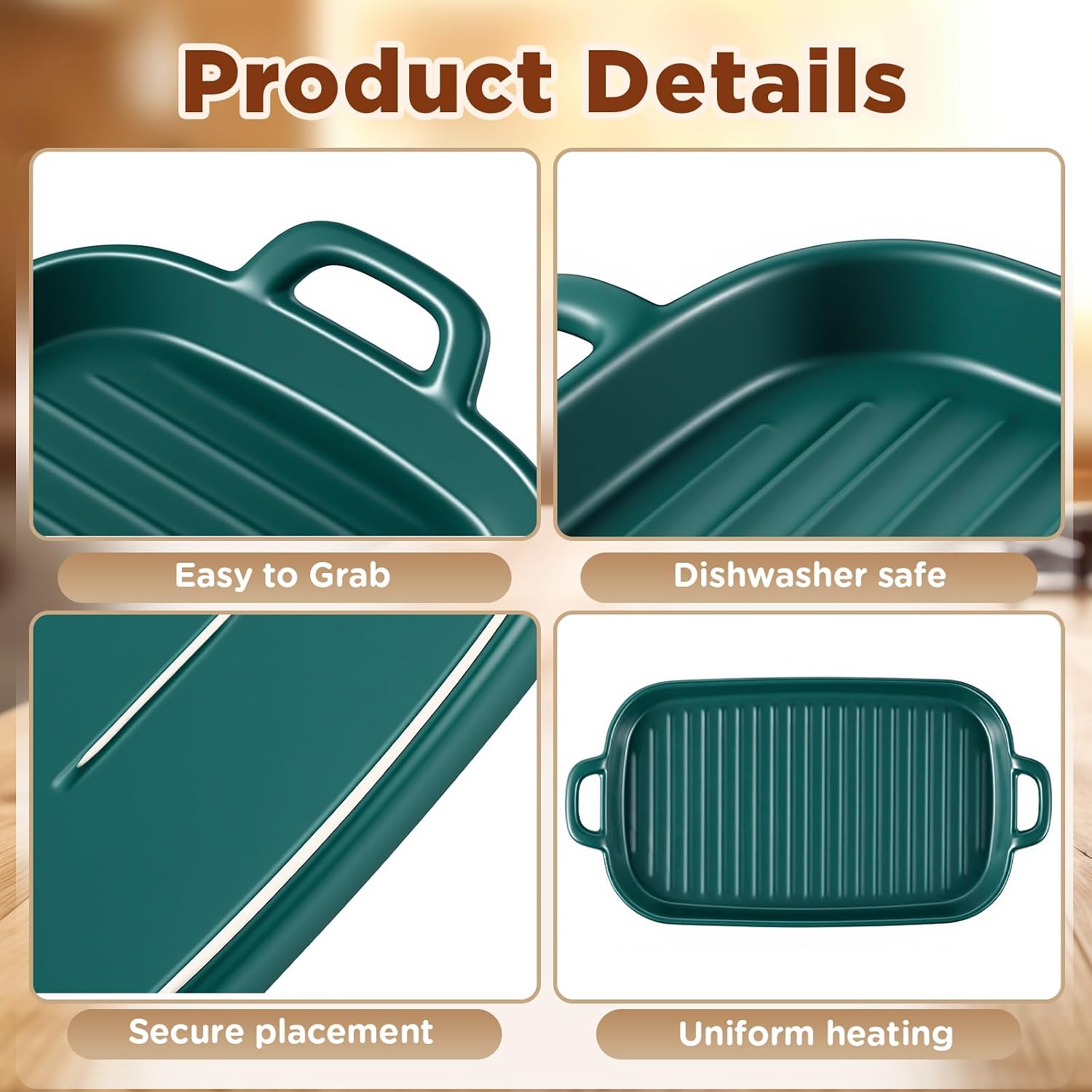 2 Pack Microwave Bacon Tray Ceramic Cooker with Drip Rack, Oven Dishwasher Safe, Breakfast Kitchen Tool for 4-6 Slices(Dark Green) image 3