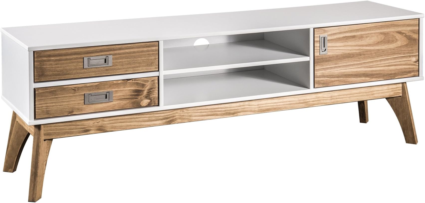 Manhattan Comfort Jackie Midcentury Tv Stand, Large, White/Natural Wood