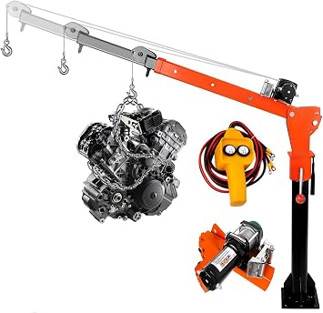 Electric Truck Bed Crane, 2200lbs Load Capacity, Folding Truck Crane with Electric Winch 5000 Lbs, 360 Swivel Lift Electric Hoist for Lifting Goods in Construction, Timber Mill