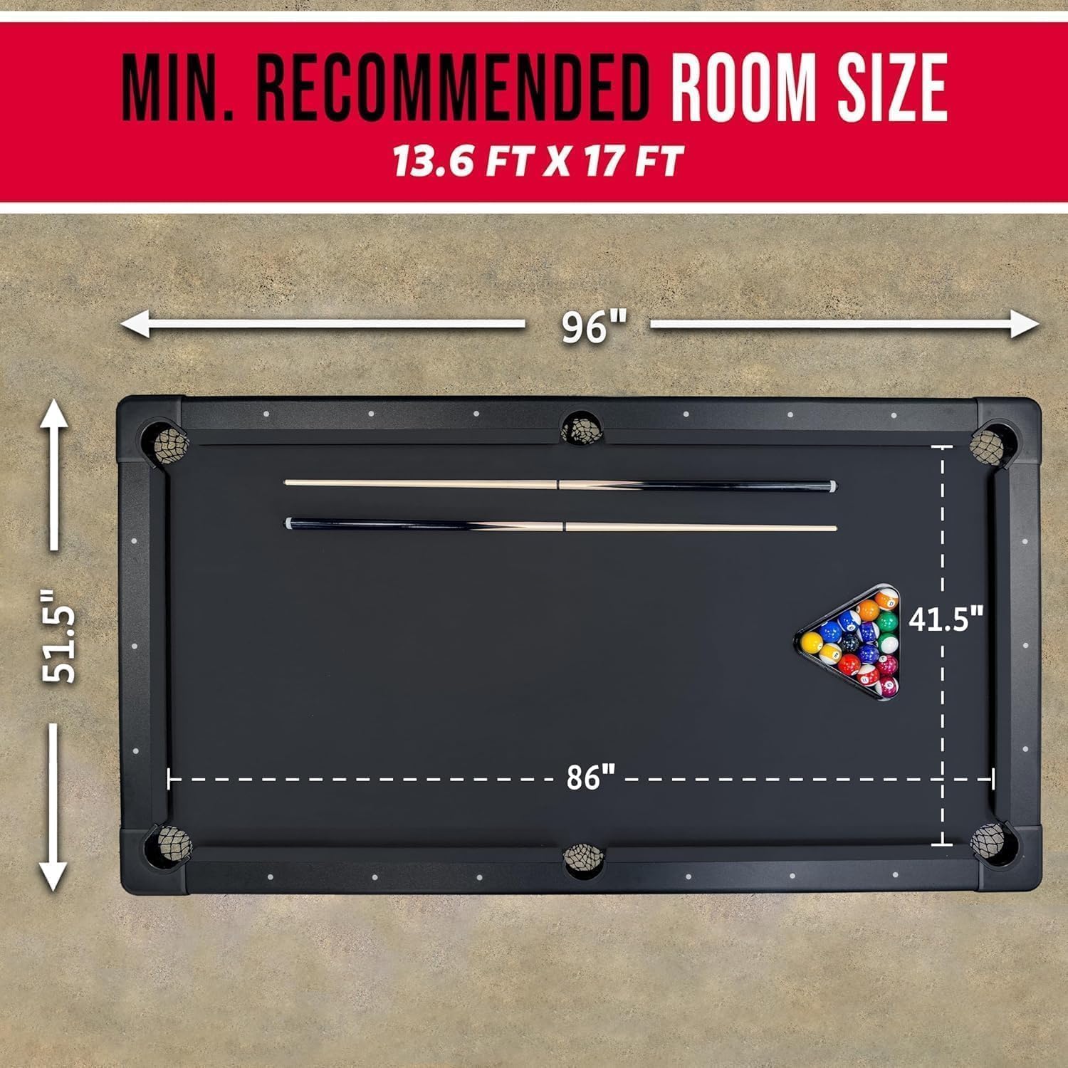 Pre-Sale 8 ft Billiards Tables - Portable Pool Table Includes Full Set of Balls, 2 Cue Sticks, Chalk and Felt Brush