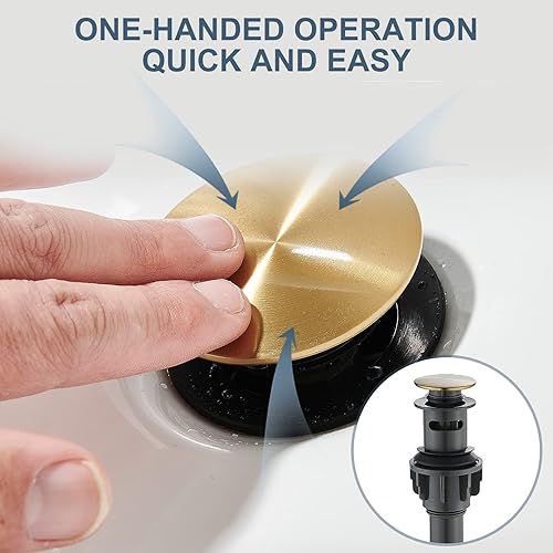 Miniatura 8 de Grifo de baño de una sola manija de oro cepillado, montaje en cubierta, juego central de 1 o 3 agujeros, cuerpo de latón macizo, cartucho de disco