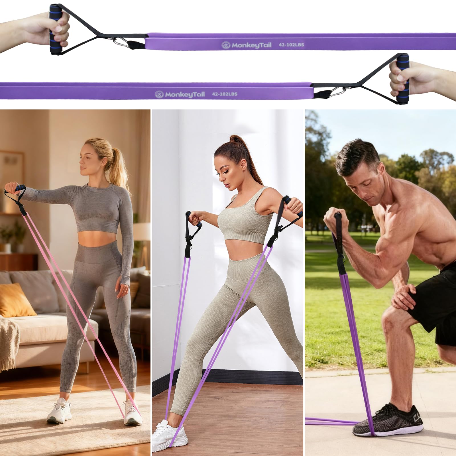 MonkeyTail Set di fasce di resistenza a 5 livelli (diverse intensità), per allenamento a casa, yoga, sollevamento pesi, trazioni, con ancoraggi migliorati e maniglie, borsa portatile, unisex