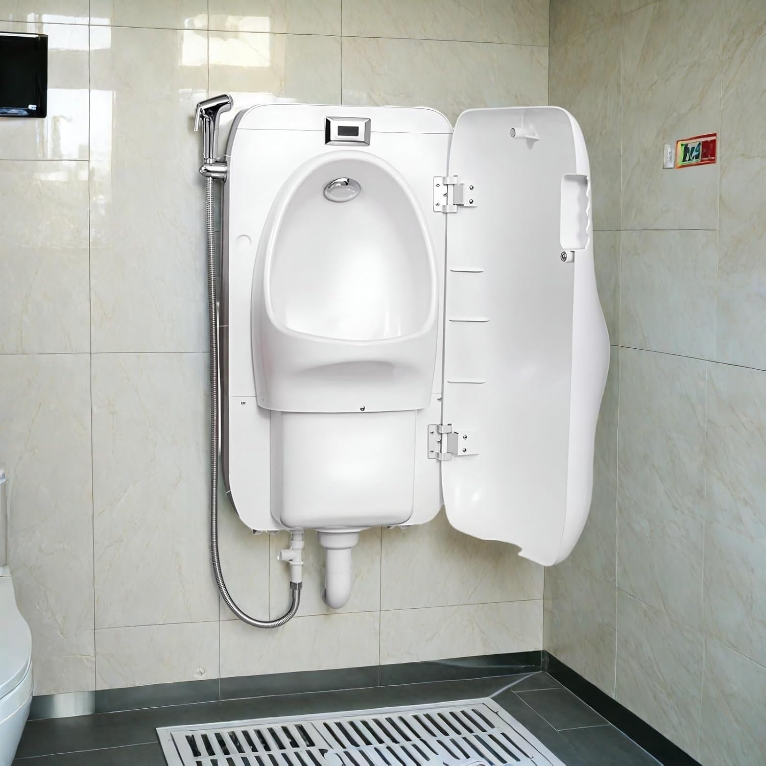 Wall-Mounted Urinal Trough for Men Commercial Urinal Waterless Urinals for Men Intelligent Flushing Male Toilet Plastic Urinals with Cover for Garage/Men Bathroom/Car/Trave