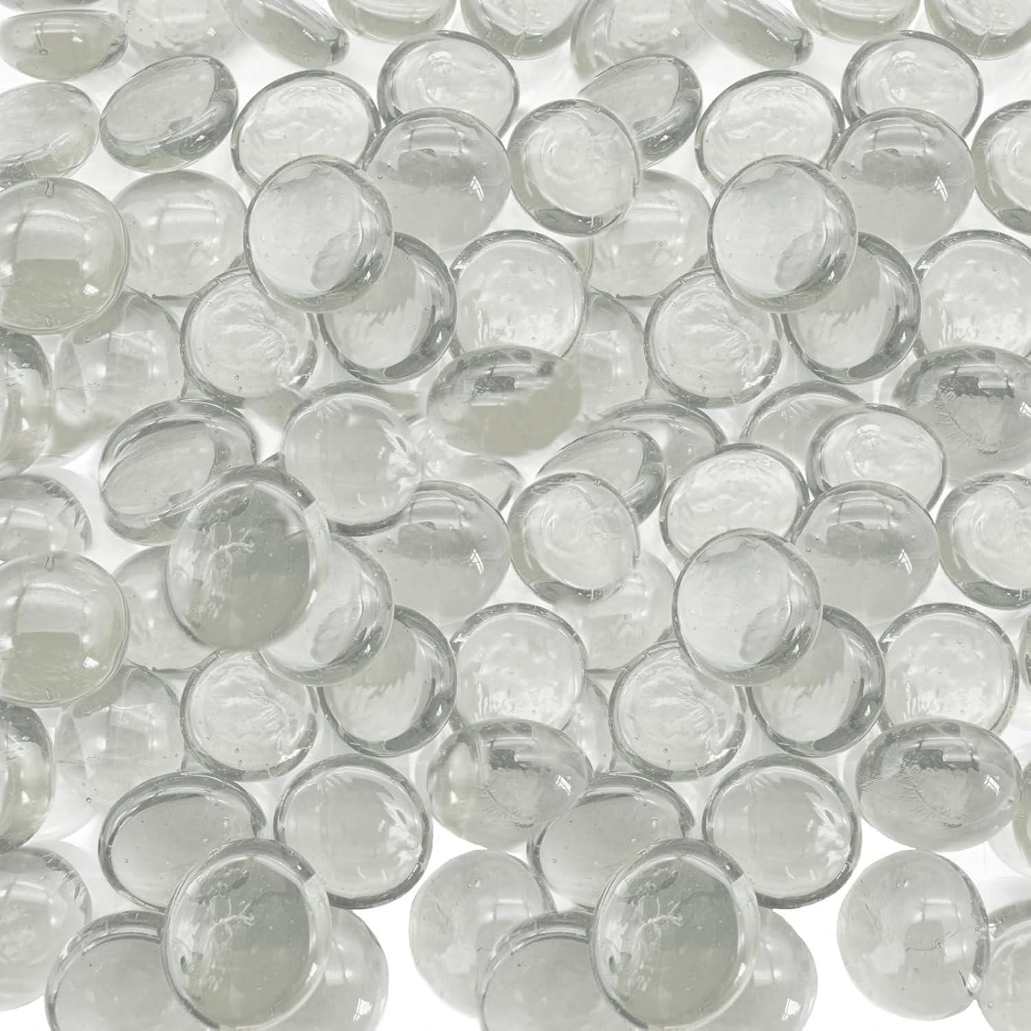 100PCS Glass Pebbles - Clear Flat Marble Beads, 0.45KG Transparent Vase Filler Glass Stones Artificial Crystal Gemstones Decorative Glass Beads for Vases Aquarium, Flowerpot, Landscaping, Mosaic Tiles