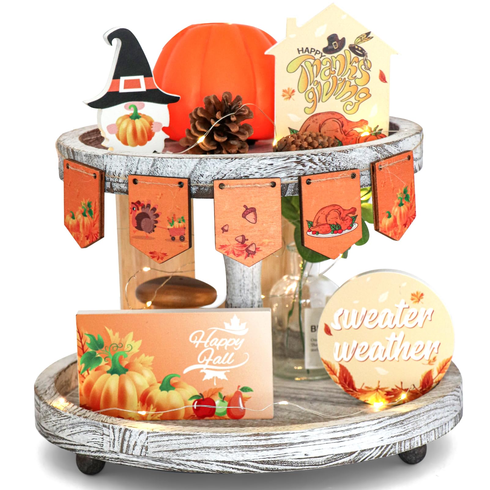 Photo 1 of 2 PACK*** Outlet WENPHONE 9 PCS Thanksgiving Tiered Tray Decor Set, Cute Thanksgiving Wooden Signs Farmhouse Rustic Tiered Tray Decoration Items for Home Table House Room Kitchen Party For Halloween/Thanksgiving