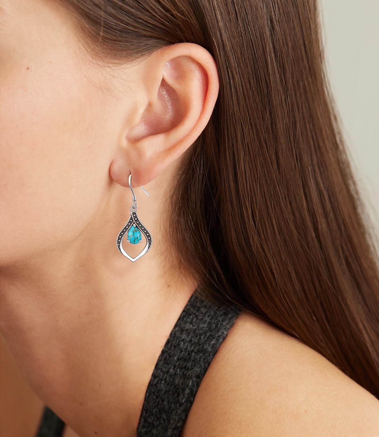 Vintage Genuine Gemstone Earrings for Women Dangling 925 Sterling Silver Western Native American Style Jewelry for Wife Mother - Image 2