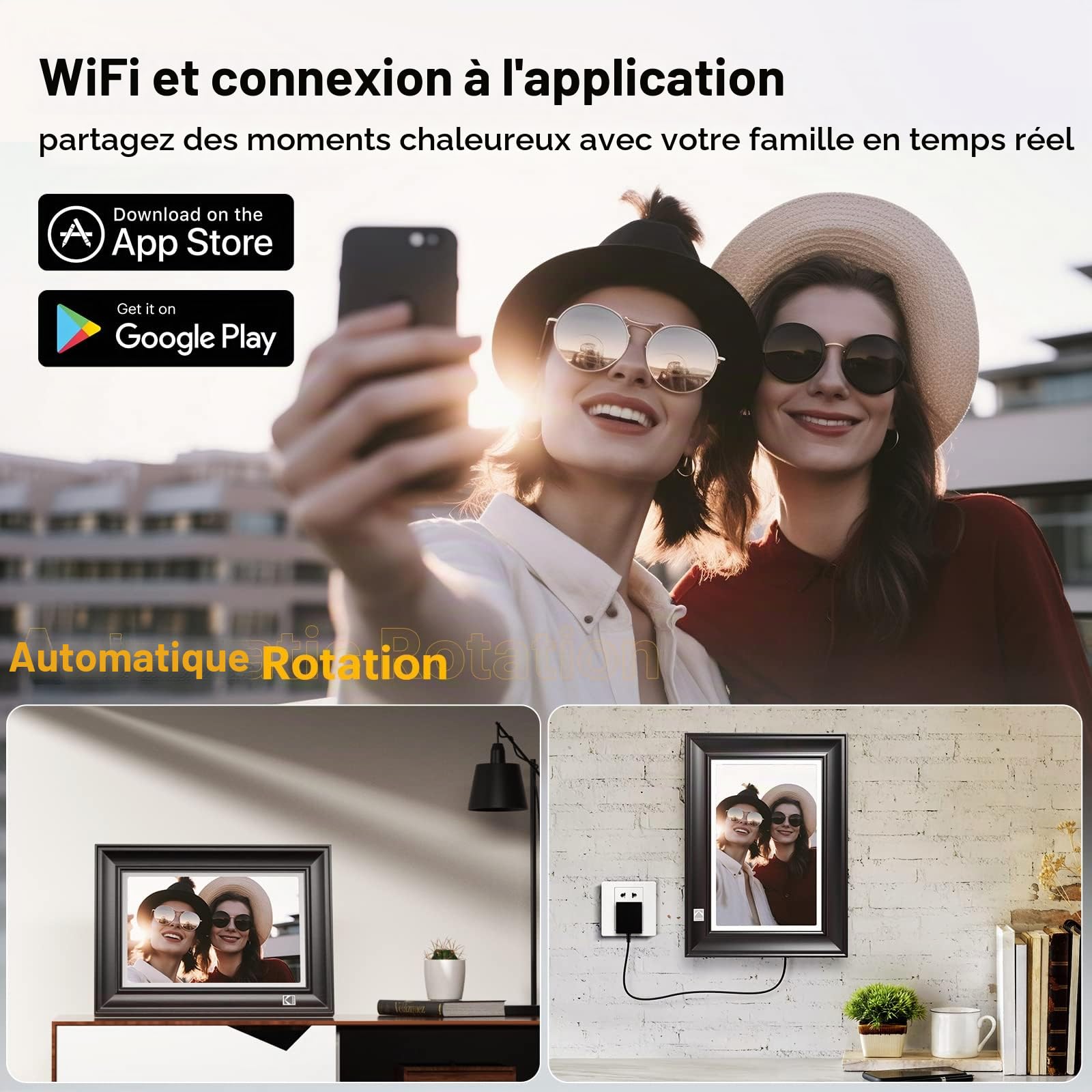 KODAK Cadre Photo Numérique WiFi 6, 10 Pouces FHD 1920 * 1200 Écran Tactile | Cadre Numérique Photo avec Mémoire de 64Go, Rotation Automatique, Cadre Photo Électronique Partage d'images et Vidéos via App