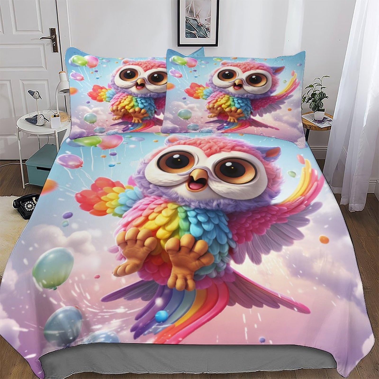 Housse de couette hibou hypoallergénique contre les acariens lit king size 220x240