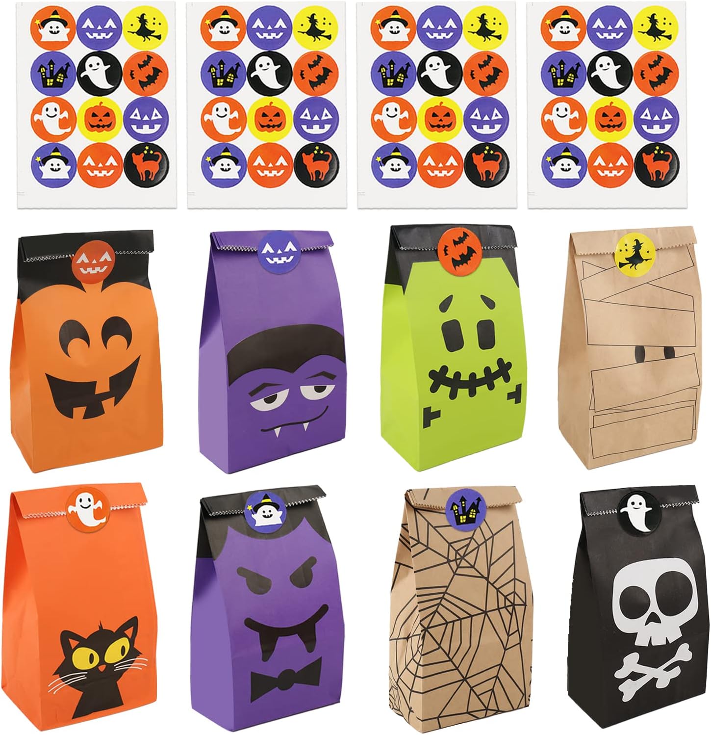 Rulyyo Halloween Trick or Treat Goody Gags Gift Bags, 8 Design, 40 PCS Halloween Treat Bags Party Favor Candy Bags