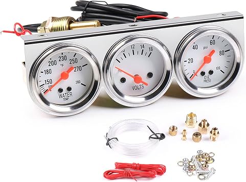 COYOUCO Triple Gauge Kit, Oil Volt Water Gauge 2Inch 52MM Oil Temp Water Temp Gauge Temperature Oil Pressure Voltage Gauge Sensor 3 in 1 Car Meter Auto Gauge