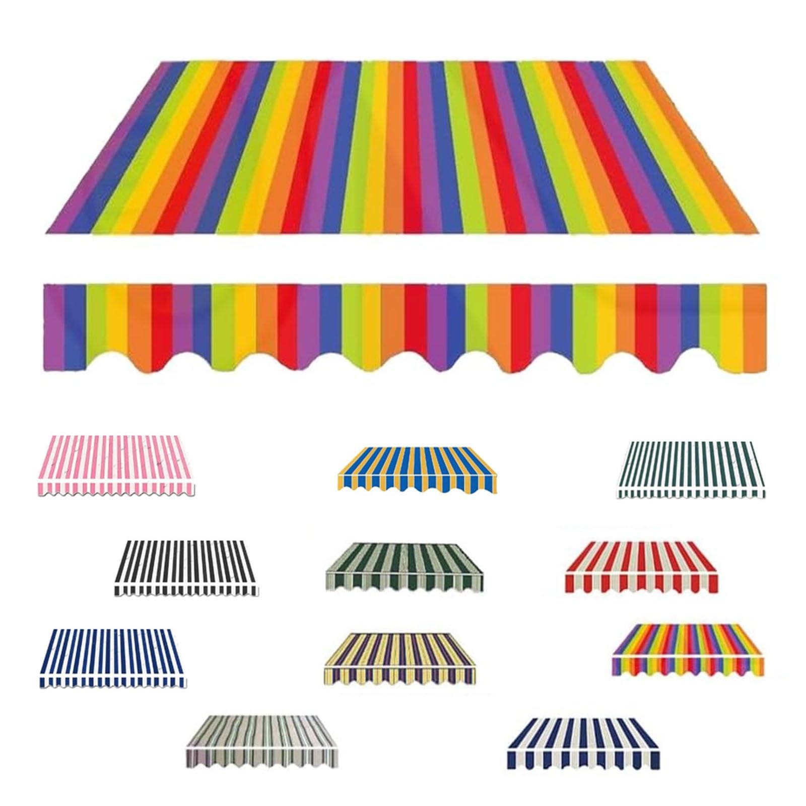 2m 2.5m 3m 3.5m 4m Garden Awning Replacement Fabric Top Cover Front Valance, Awning Fabric Replacement Window Awning Cover For Courtyard Balcony Restaurant(Rainbow,3.5x3m)