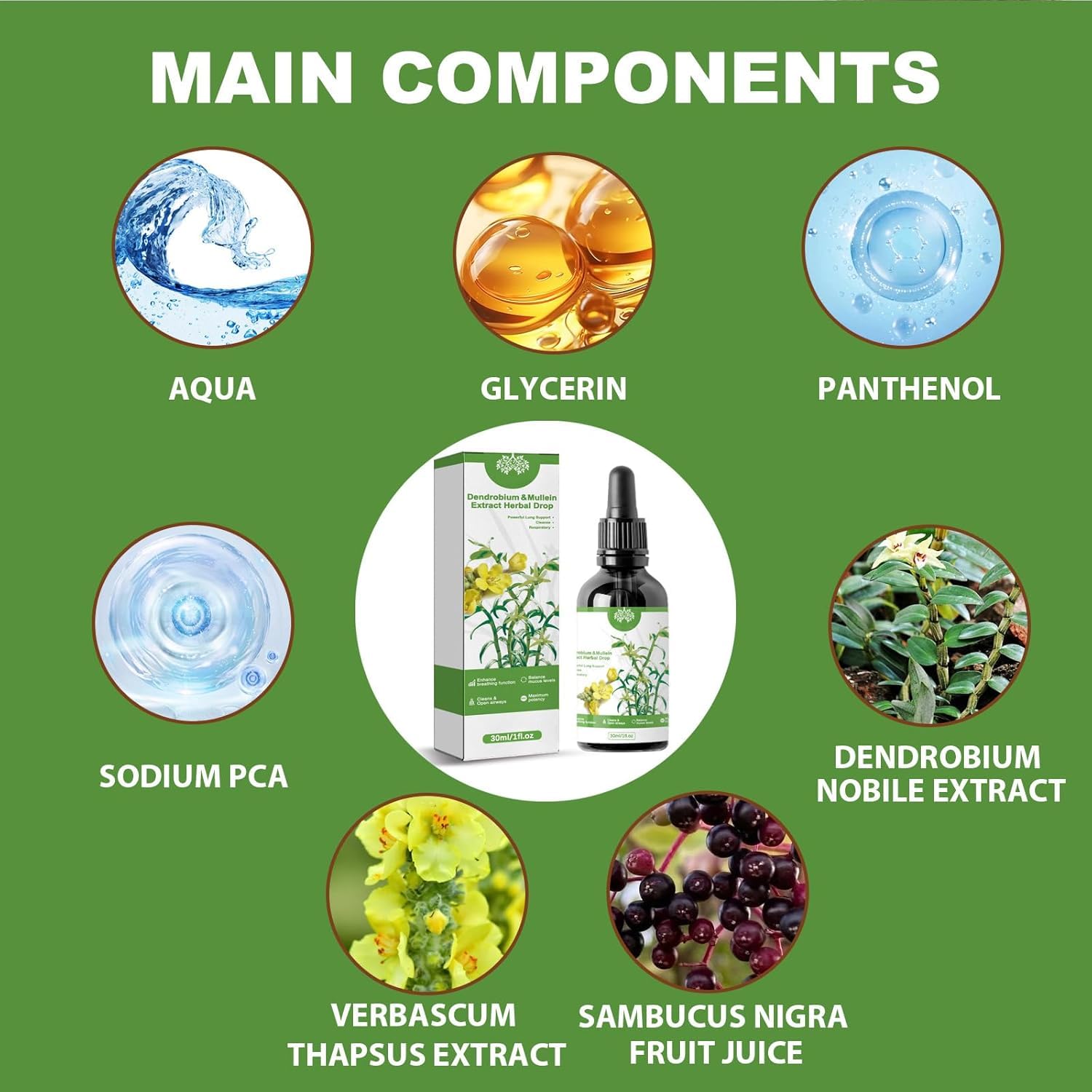 Potente pulizia polmonare,Gocce di estratto di verbasco,Essenza di erbe polmonari,Essenza di salute polmonare erba,Pulizia e protezione respiratoria,Potente pulizia dei polmoni 3PC