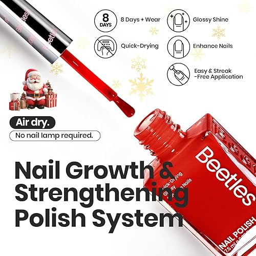 Miniatura 2 de Beetles - Esmalte de uñas rojo juego de 6 esmaltes de uñas con brillantina, color rojo burdeos brillante, de secado rápido y de larga duración,