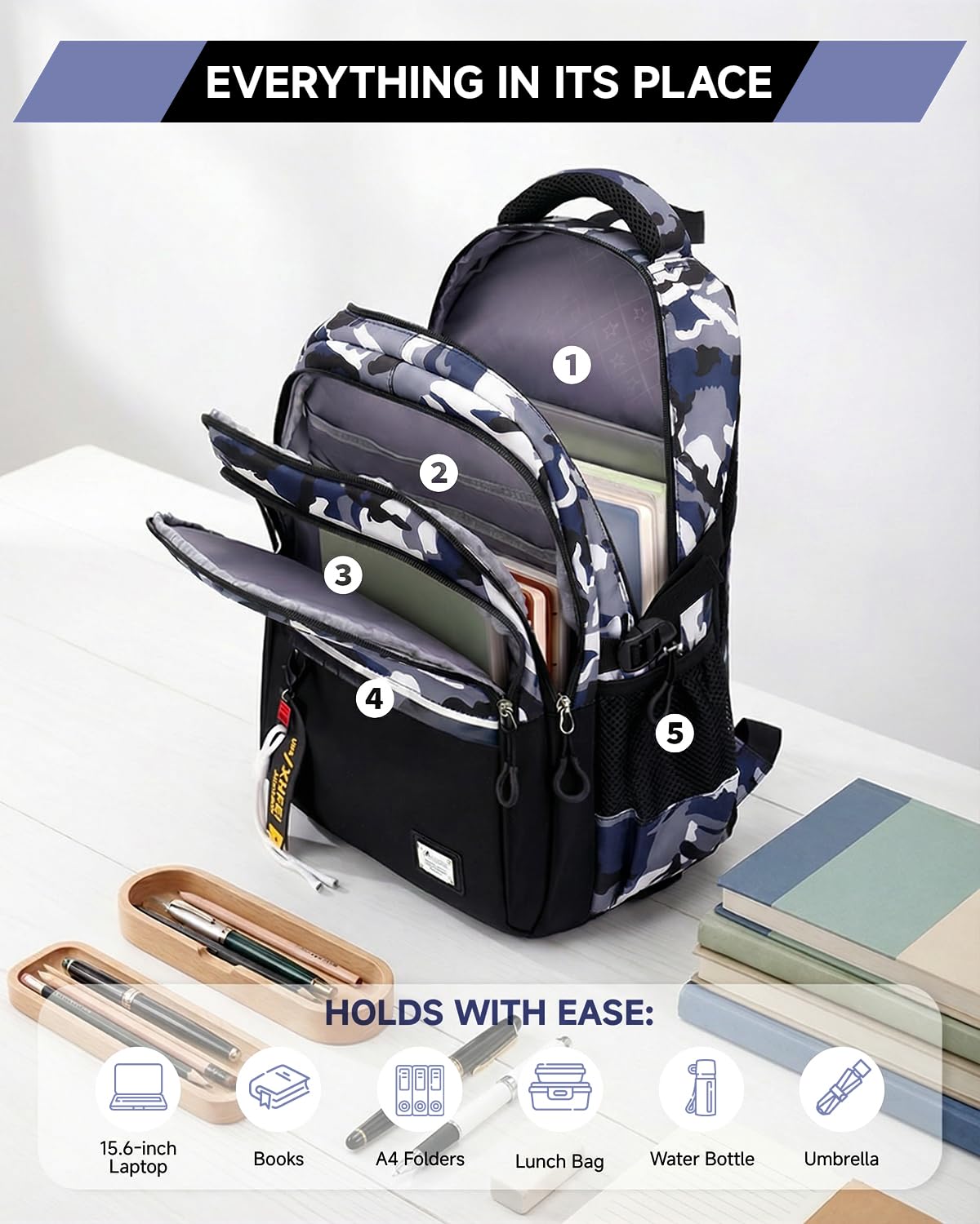 Amythe Cartable à Roulettes Garçon - Sac à Dos Scolaire Garçon avec Chariot Détachable pour Collège Lycée, Compartiment Ordinateur 15,6 Pouces, 6 Roues, Pour L'école Loisirs -Noir
