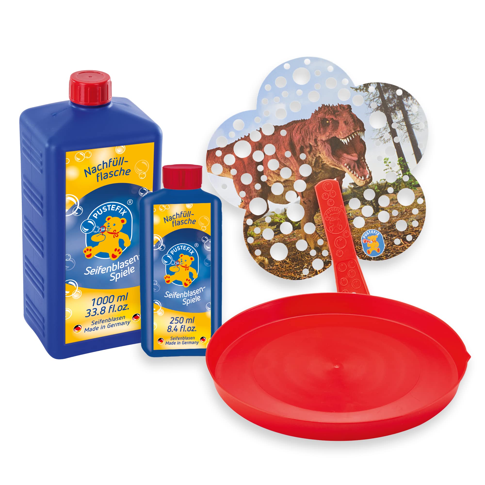 PUSTEFIX Bubble-Multi-Wing Dino rot I 1000 ml I Made in Germany I Kindergeburtstag Bubbles Seifenblasenwasser I Bunte Bu