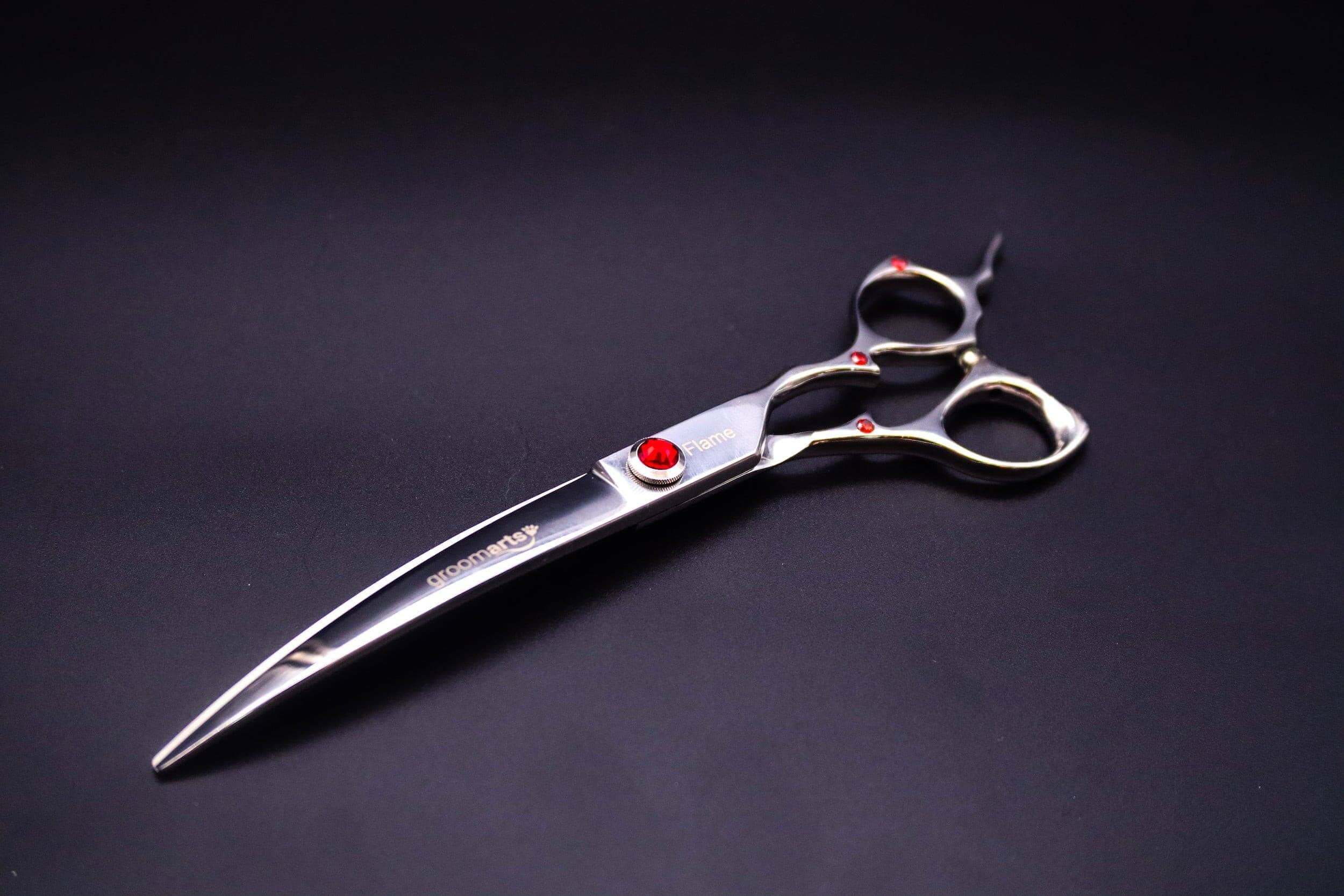 Flame Kenchii Five Star Level-3 Grooming Scissors - 20cm (8") Semi-Convex Edge, Silver, Offset Handle