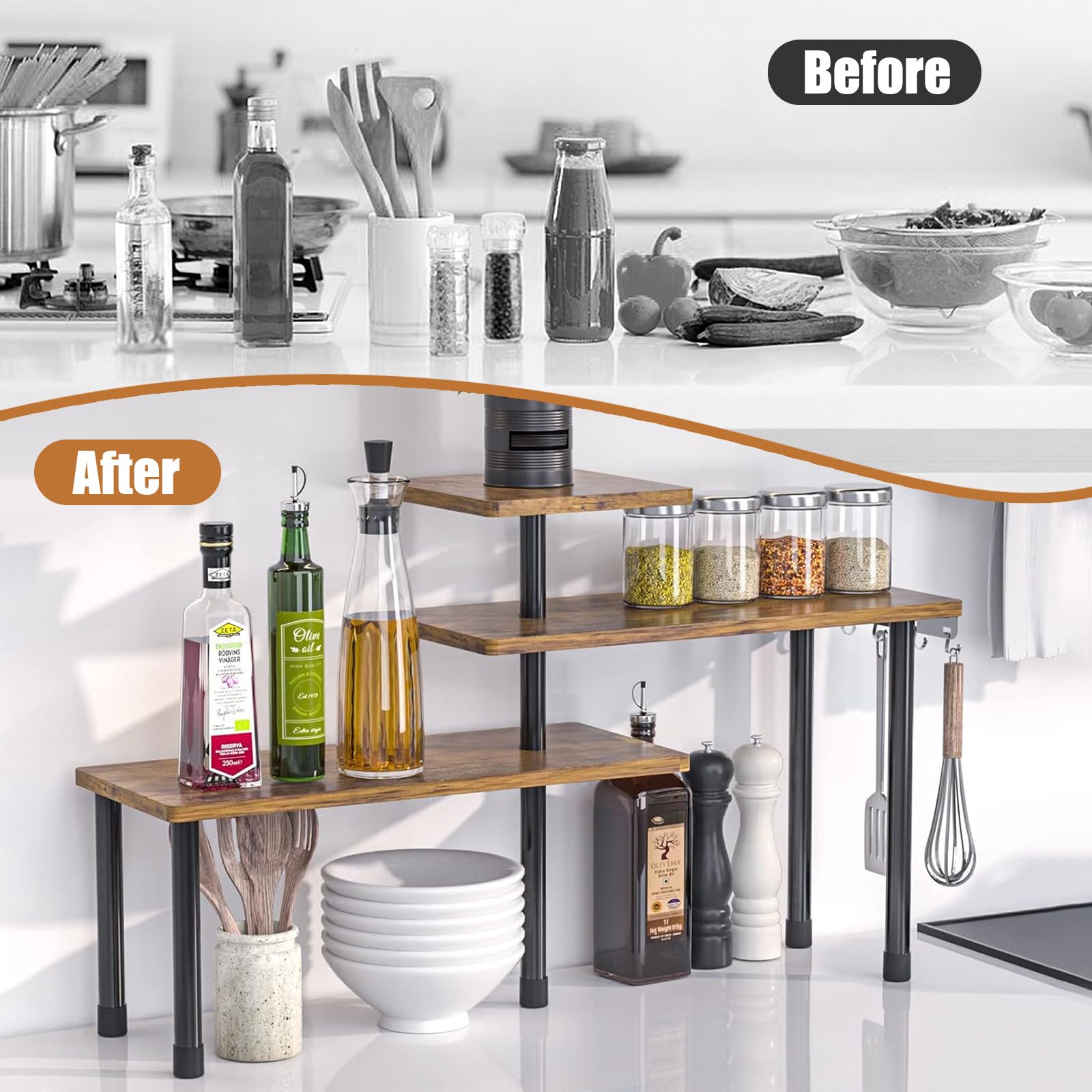 Estantería esquinera de cocina, estante de esquina para cocina, baño, esquina de mesa, multinivel, tridimensional, ahorro de espacio, estante para especias, estante cosmético, soporte para