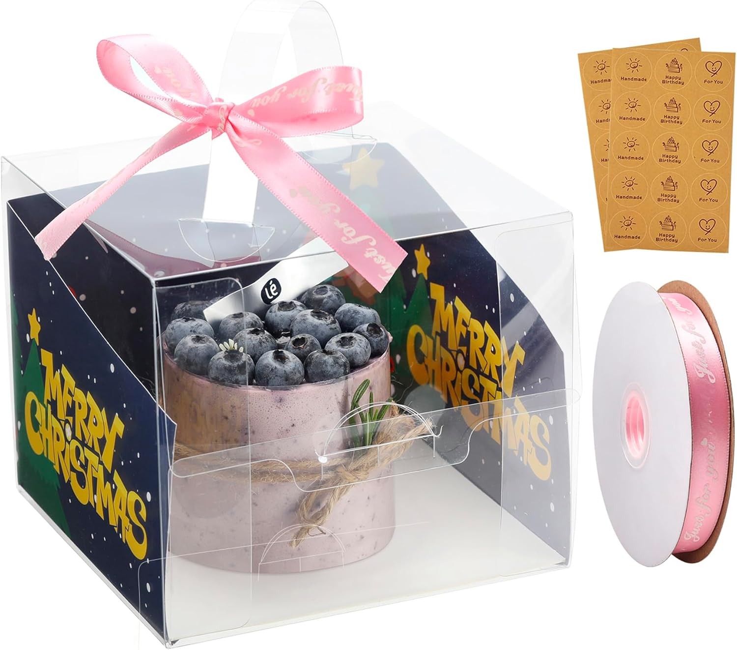 BURLIHOME 6X6X5Inch Christmas Cake Boxes with Cake Boards