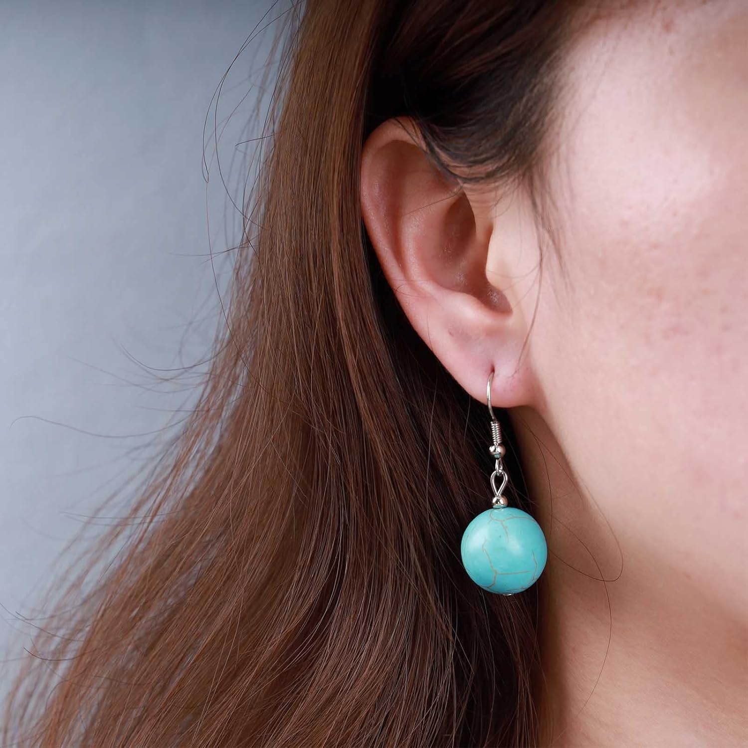 YienDoo Boho Turquoise Heart Drop Dangle Earrings Vintage Western Ethnic Turquoise Stone Hook Earrings Statement Big Love Heart Earrings Jewelry for Women - Image 2