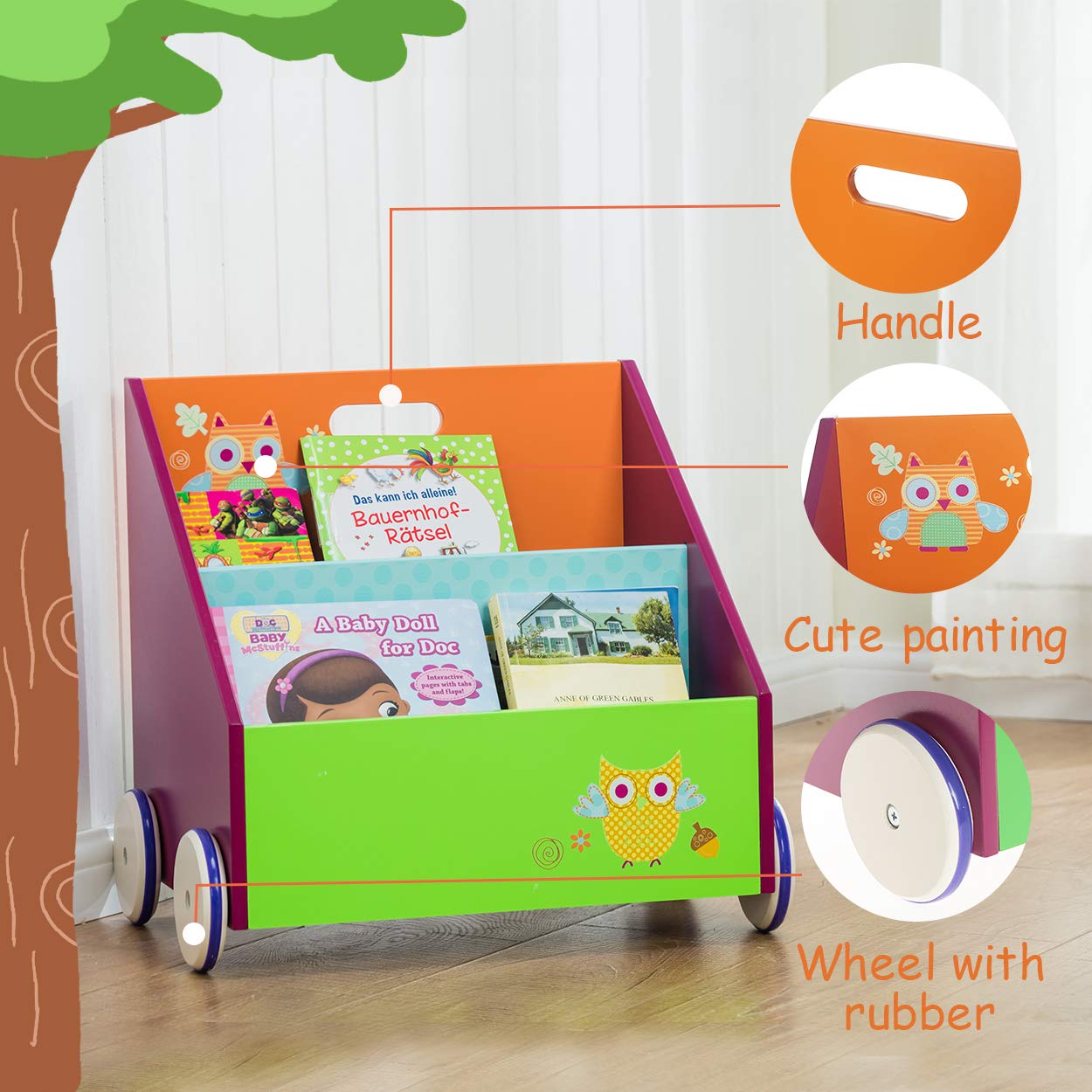 Buy Hessie Little Toddler Kids Portable Wooden Bookcase/Bookshelf on