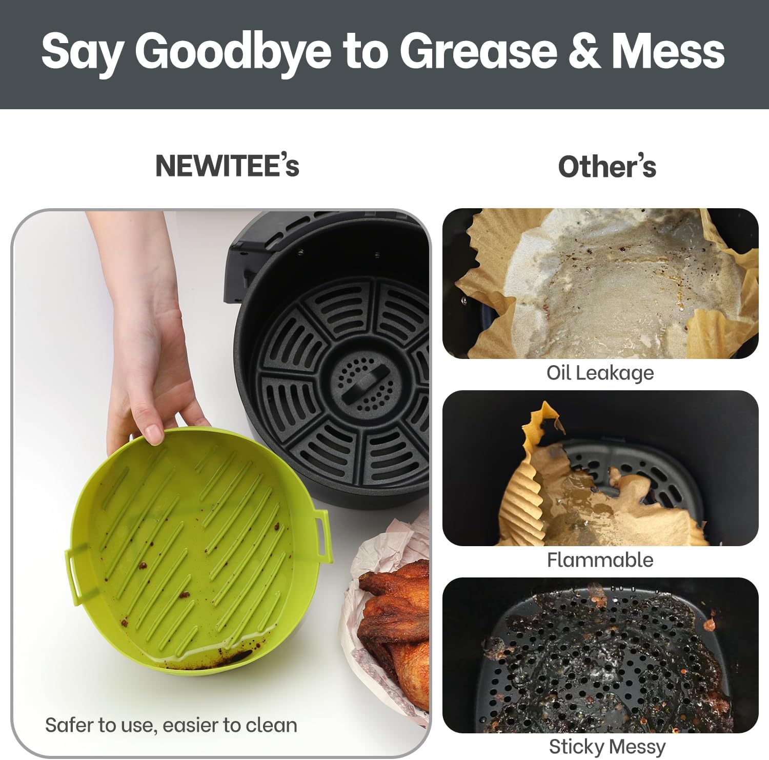 Air Fryer Silicone Liners 4QT For Ninja AF101, 2 Pack BPA Free Platinum Air Fryer Basket Liners with Handle, Round Reusable Liner Ninja Fryer Accessories, Upgrade - Image 3