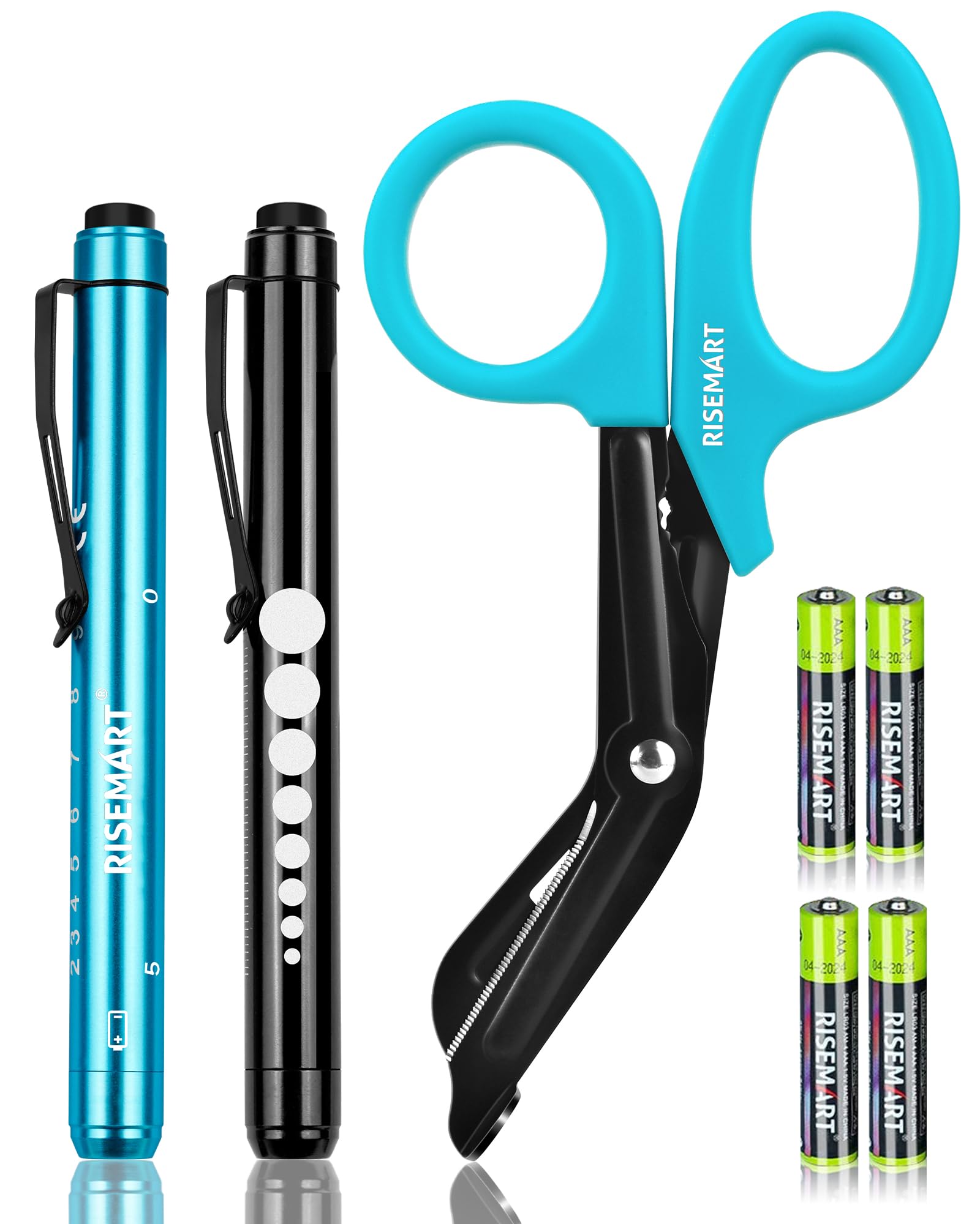 RISEMART 3 Pack Medical Scissor &amp; Pen Lights with 4 Batteries for Nurses