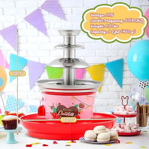Miniatura 7 de Flyseago Mini máquina de fuente de chocolate de 3 niveles, fuente de fondue de 16 onzas con bandeja extraíble para servir y brochetas desechables,