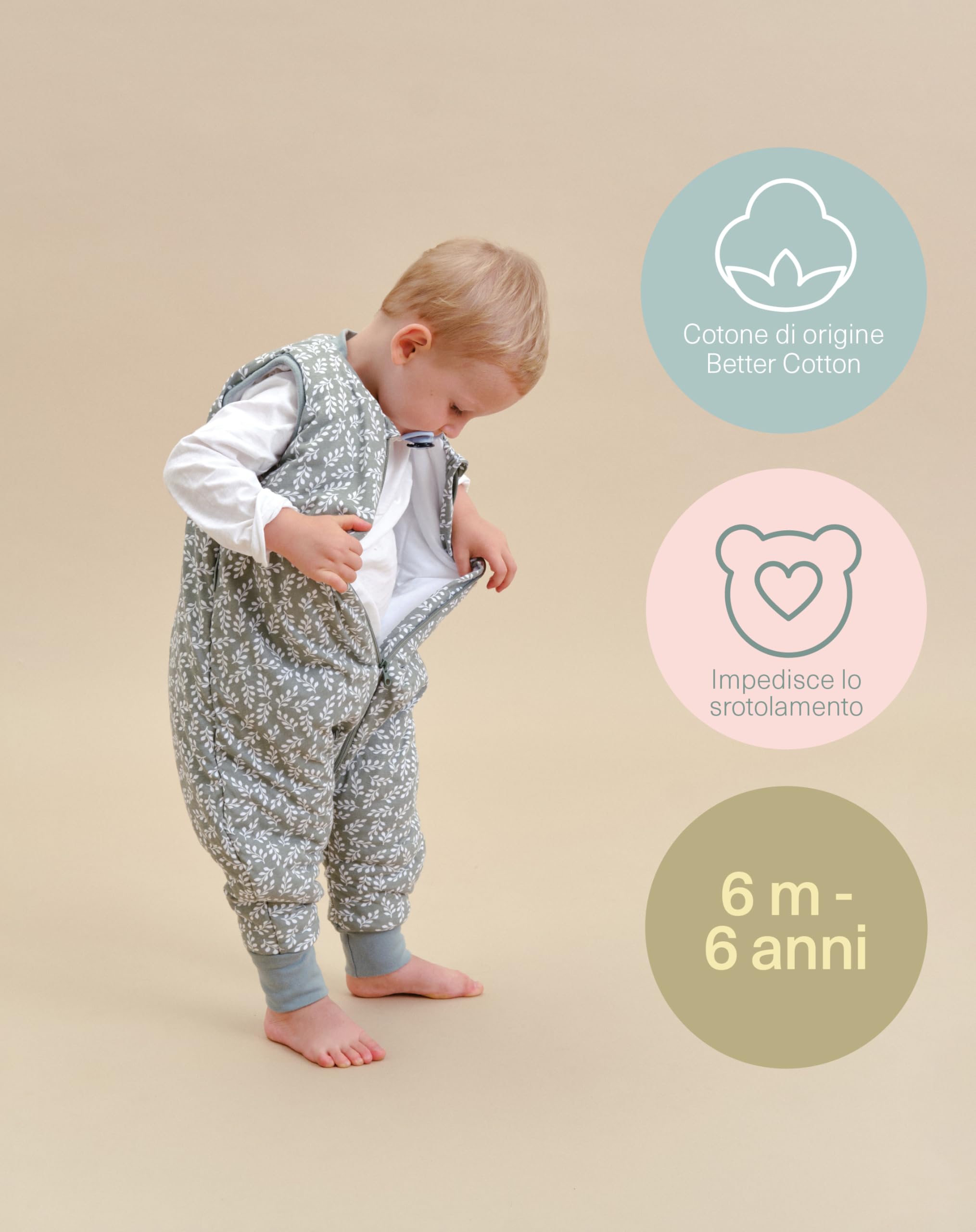 Sacco Nanna Invernale Con Piedini - 2.5 Tog, Cotone OEKO-TEX, Calzini Antiscivolo - Foto 4