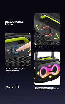 Portable Bluetooth Speaker with Dual Wireless Mics with Volume Control, 120W, Tripod Stand, 10+ Hours Playtime, Big Bass TWS/USB/TF Card/AUX IPX6 Waterproof Party Box (Black)