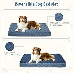 EMPSIGN Matelas de lit de chien réversible (Cool & Chaud), Doublures anti-eau, Couverture lavable en machine, Lit de caisse pour animaux de compagnie pour petits à grands chiens, Rosebud Fleece Grey/Canvas Navy