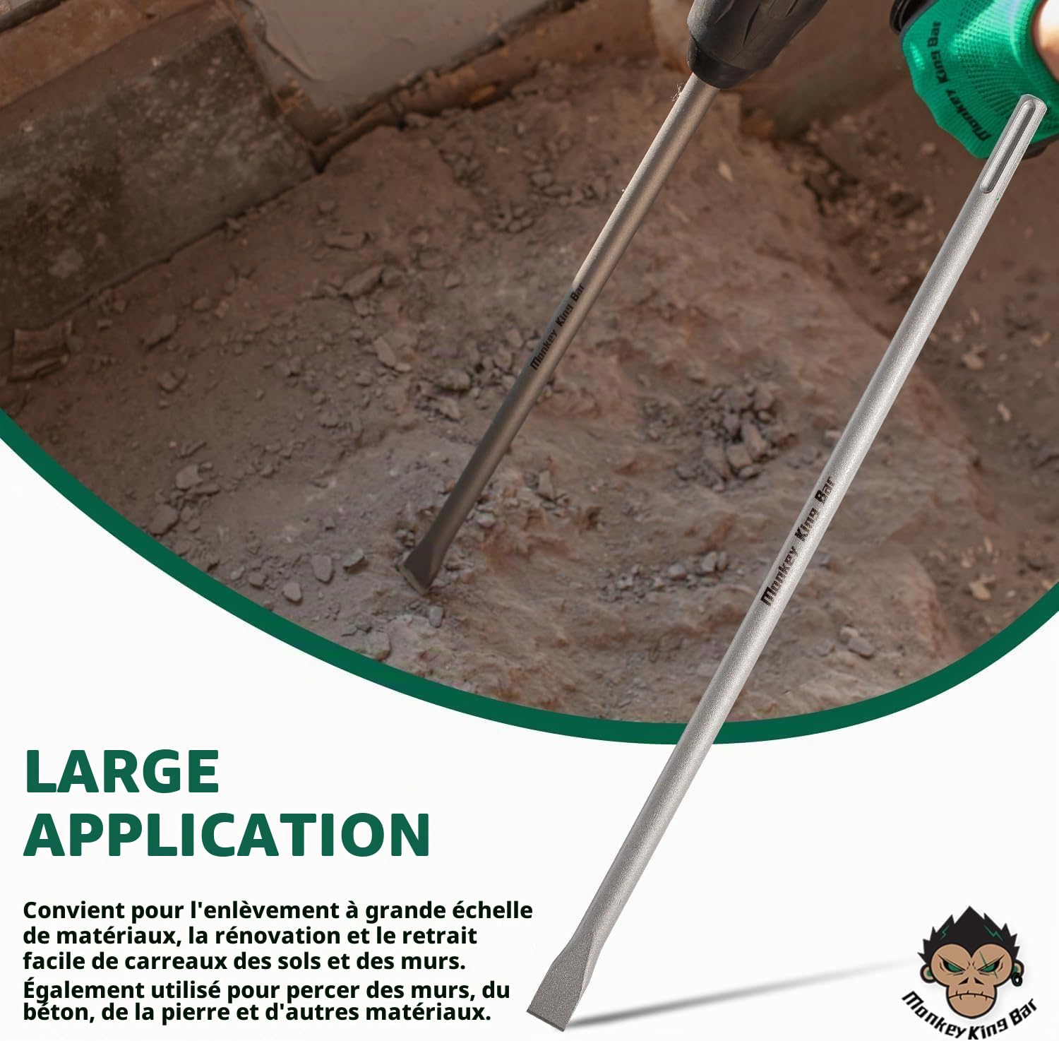 Monkey King Bar Burin SDS MAX 1200 mm, long burin plat pour marteau perforateur rotatif SDS MAX, marteau de démolition, utilisé pour les conecrets, briques, maçonnerie, granit, compatible