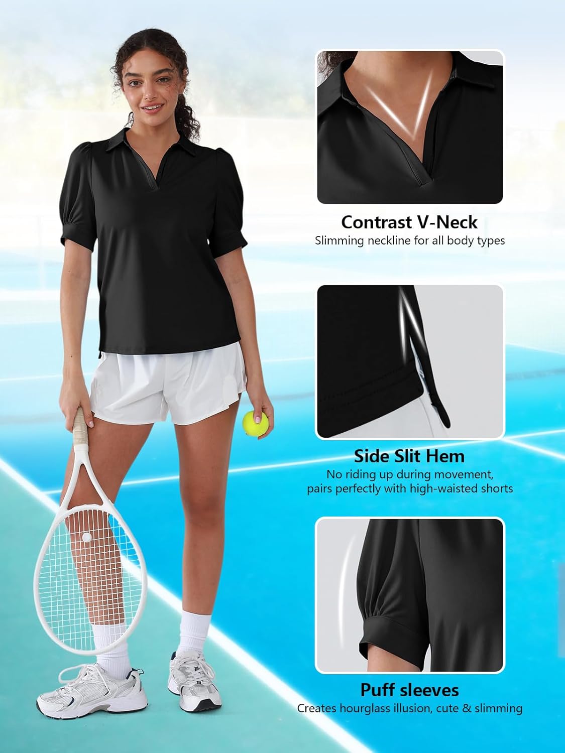 Womens Golf Polo Shirts Short Sleeve V Neck Collared Shirts Tennis Work Athletic Golf Tops