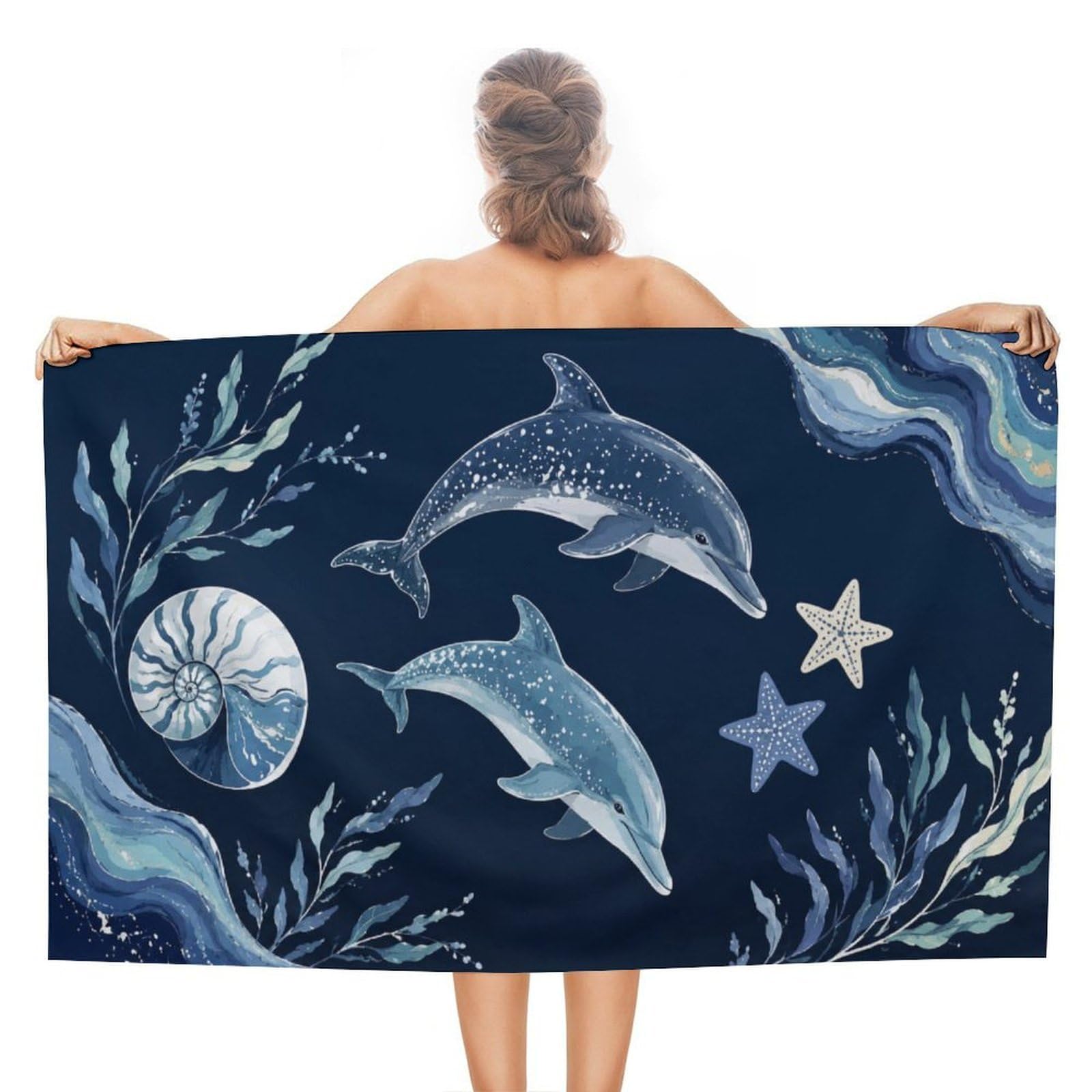 Anceky Dolphin Sea Life Oversized Beach Towel Quick Dry Sand Free Microfiber Travel Towel Lightweight Multi Purpose Beach Blanket Pool Gym Bath Towel 51x31 in